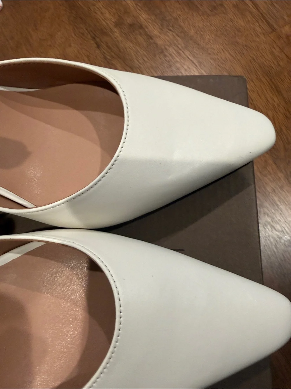 Paolo Cream Pointed Ankle-Strap Heels with Studded Back
